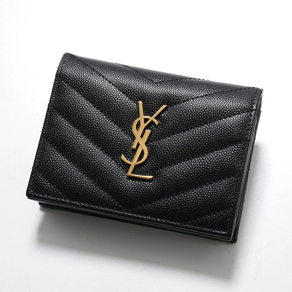 SAINT LAURENT Cassandra Quilted Leather Bi fold Wallet Nero Black